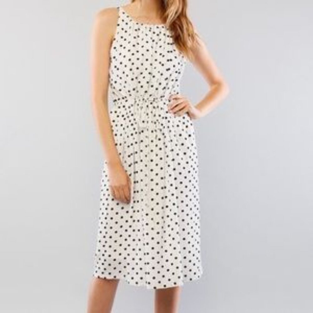 Lumiere Polka Dot Blouson Midi Dress woman's white and black size Medium